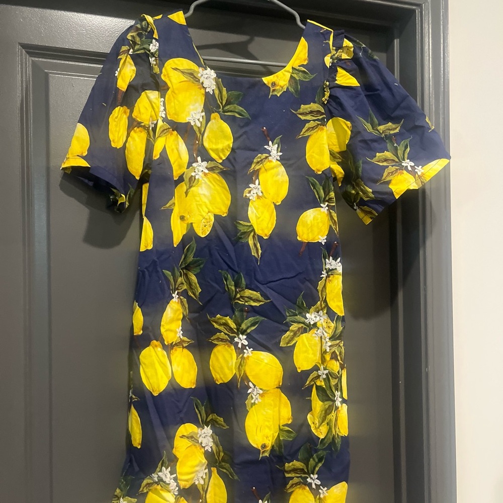 Lemon Print Navy Dress